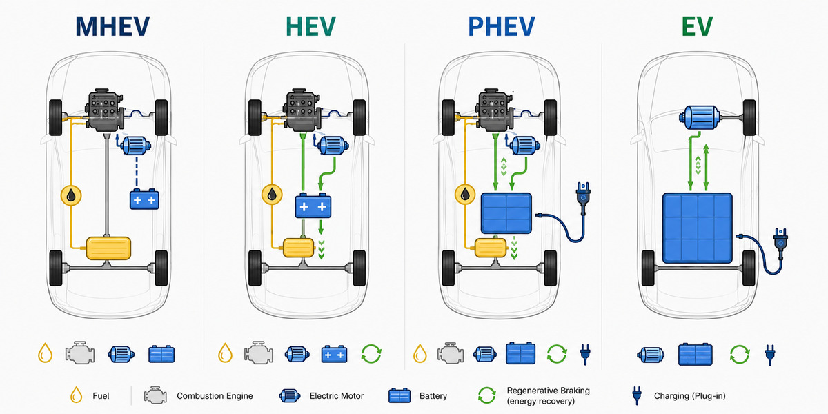 Mhev vs Hev vs Phev vs Ev