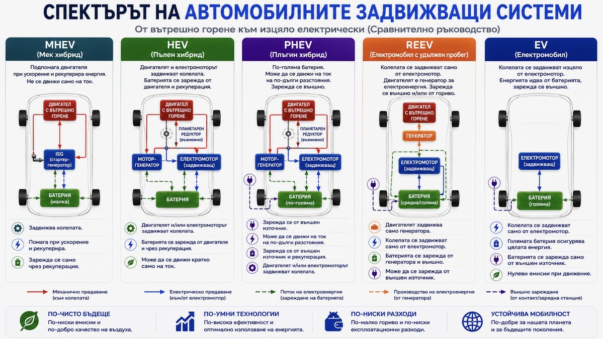MHEV vs HEV vs PHEV vs REEV vs EV 