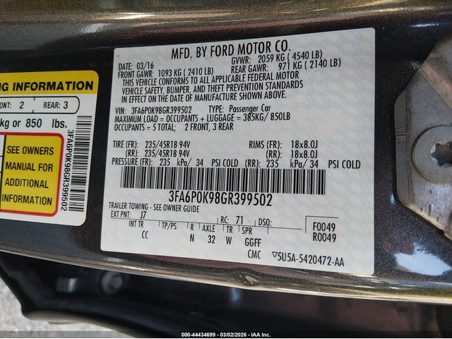 Ford Fusion 2.0L I-4 DI, DOHC, VVT, TURBO, 231HP Front Wheel Drive - автомобили, коли, обяви за нови и употребявани 8